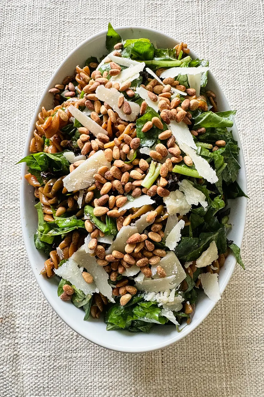 Spinach, Sun-dried Tomato, Parmesan & Pine Nut Pasta Salad