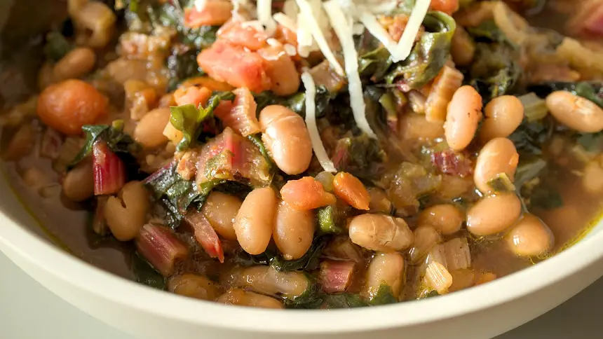 White Bean, Chard and Bacon Soup