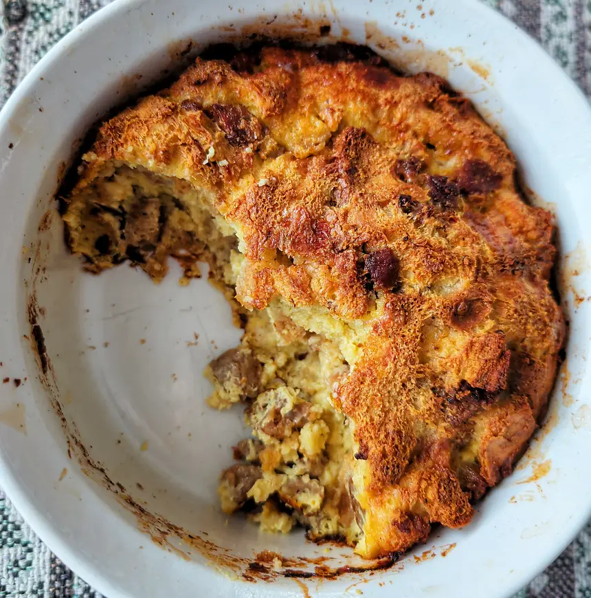 Make-Ahead Cheesy Sausage Souffle