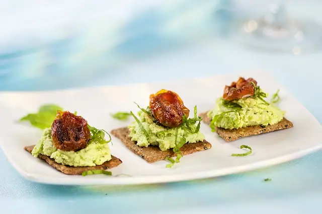 Minted Edamame Roasted Tomato Canapes