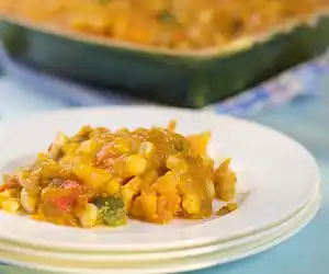 Butternut Squash, Bell Pepper, Corn & Cheddar Casserole