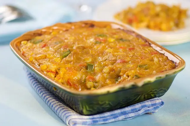 Butternut Squash, Bell Pepper, Corn & Cheddar Casserole