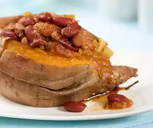 Chili Over Sweet Potatoes