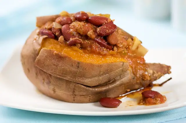 Chili Over Sweet Potatoes