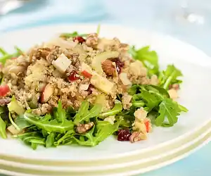 Quinoa & Veggie Salad with Apples, Dried Berries, Walnuts & Cheddar