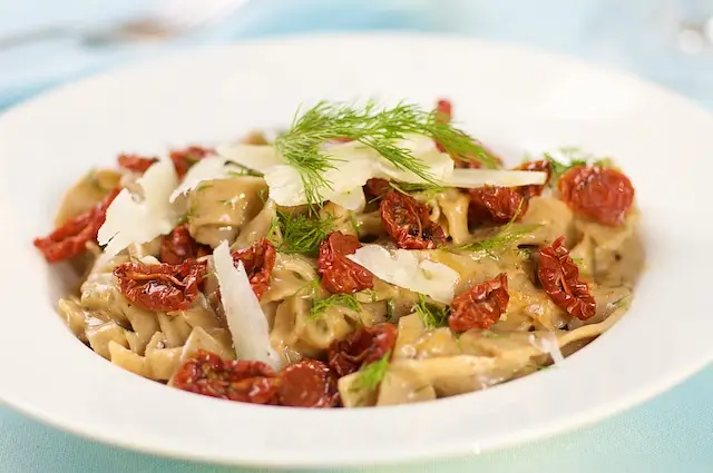 Pasta with Creamy Dill Sauce & Oven-Dried Cherry Tomatoes