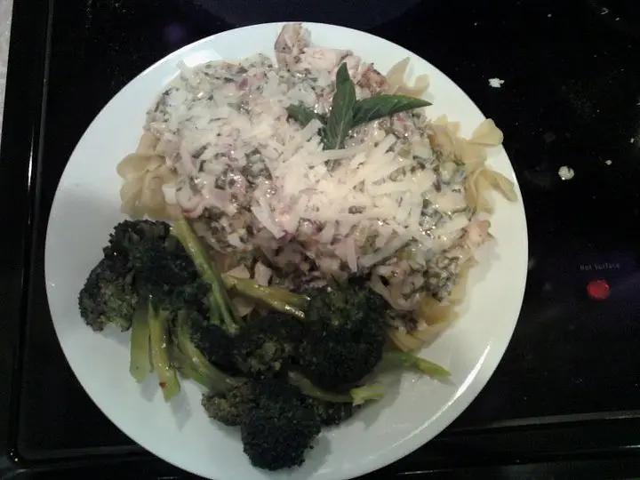 Fettuccine with Cream, Basil & Romano Cheese Sauce