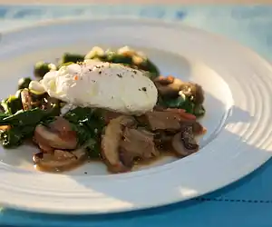 Poached Eggs over Spinach & Mushrooms