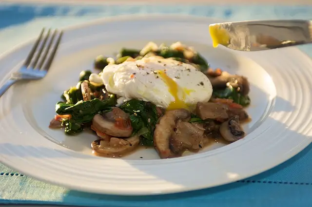 Poached Eggs over Spinach & Mushrooms