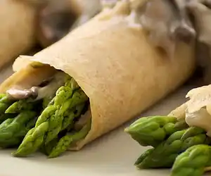 Asparagus Crepes with Mushroom Dill-Sauce