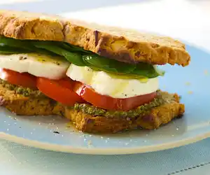 Basil Pesto, Fresh Mozzarella, Tomato & Spinach Sandwich