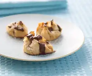 Strawberry Ricotta Phyllo Purses with Chocolate Syrup