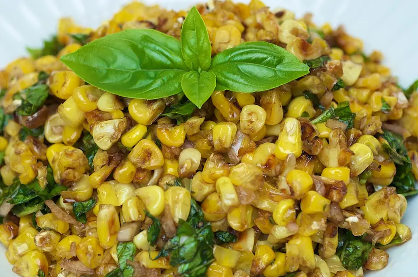 Roasted Corn with Basil Shallot Vinaigrette 