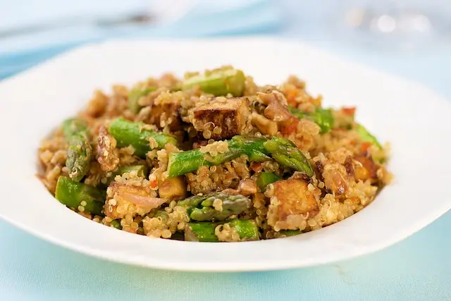 Asparagus, Tofu & Quinoa Salad with Parmesan & Walnuts