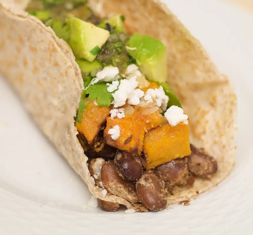 Pinta Bean & Butternut Tacos with Fresh Green Salsa