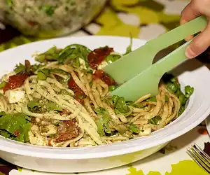 Pesto Pasta Salad with Sun-Dried Tomato, Arugula & Fresh Mozzarella