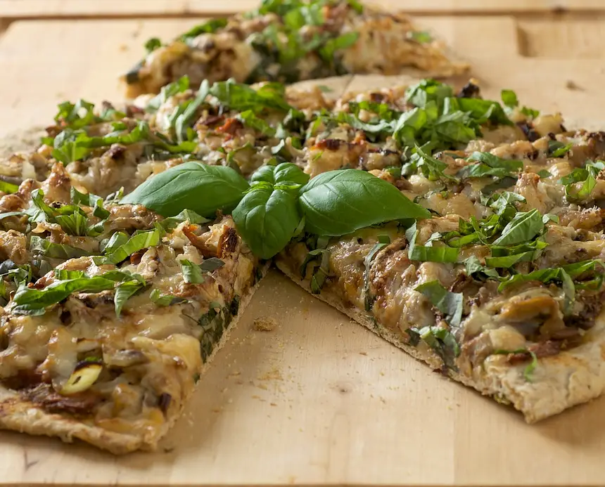 Mushroom Onion & Basil Pizza