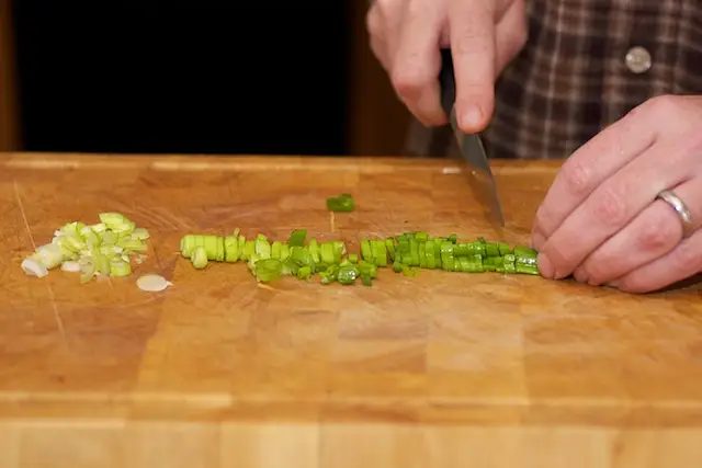 While the eggs cook prepare the simple garnishes