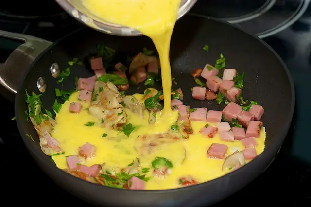 Pour in the eggs