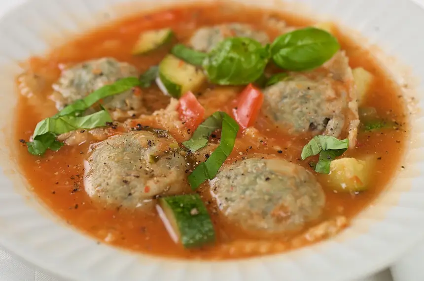 Ravioli with Fresh Vegetable Soup
