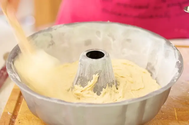 Spoon half the batter into the prepared pan...