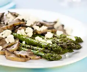 Grilled Asparagus & Portobello Mushrooms with Goat Cheese