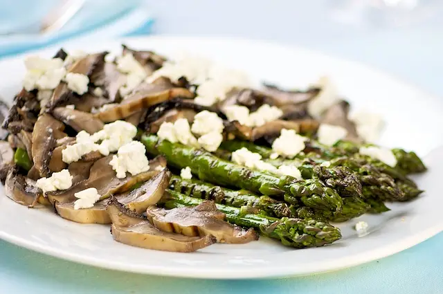 Grilled Asparagus & Portobello Mushrooms with Goat Cheese