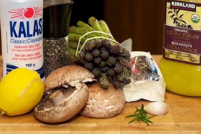 Grilled Asparagus & Portobello Mushrooms with Goat Cheese