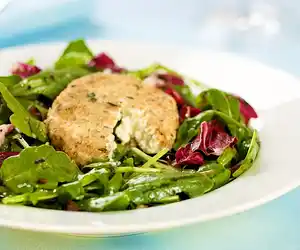 Arugula Salad Warm Goat Cheese with Black Olive Vinaigrette