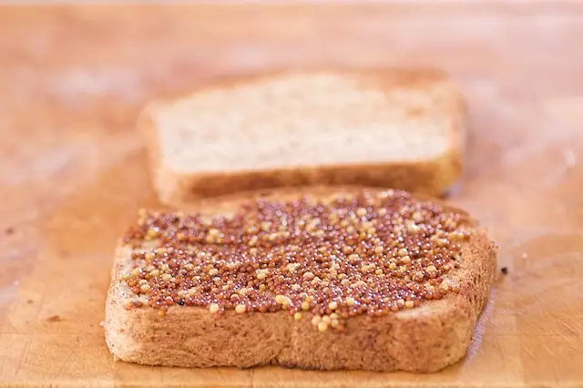 The mustard is evenly spread.