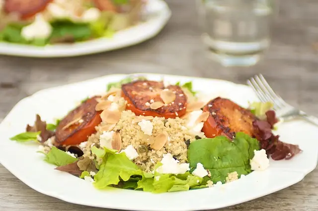 A succulent fried tomato and mint couscous salad.