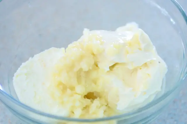 Poached garlic, goat and cream cheeses ready for mixin’ n’ chilln'