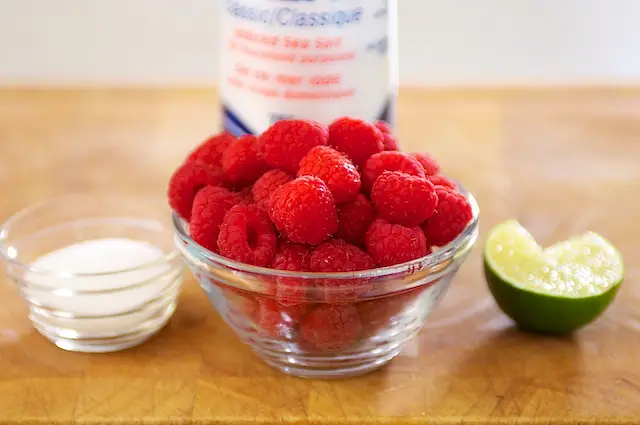 Simple ingredients, raspberries, sugar, lime juice, salt