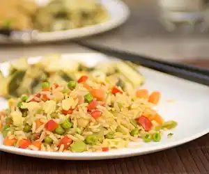 Chinese Fried Rice with Bell Pepper, Peas & Carrots