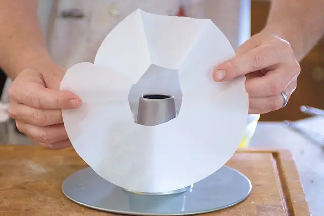 Then place it onto the bottom of the angel food cake pan.