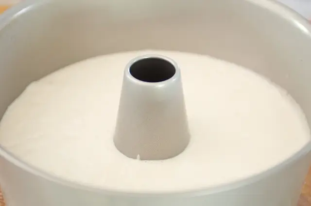 The pan is filled evenly with the mixture.