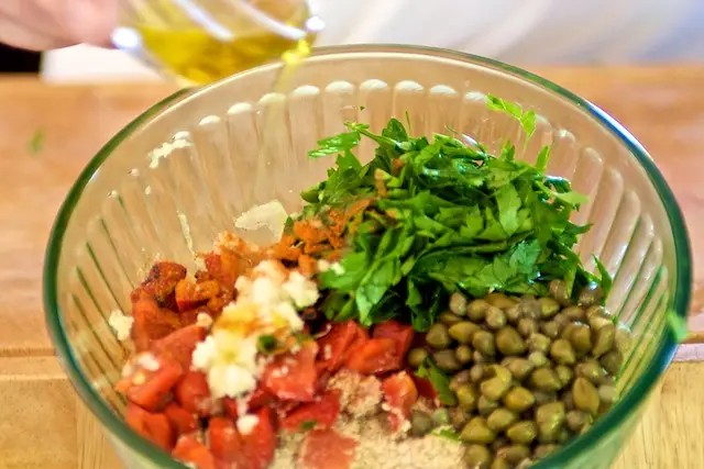 Add stuffing ingredients to a small bowl