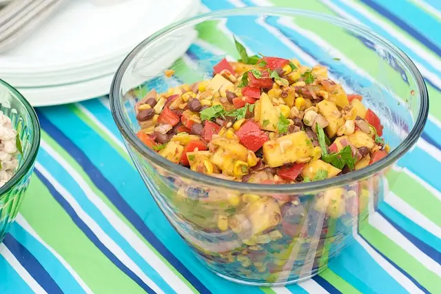 Place into a bowl, and set on a picnic table. 