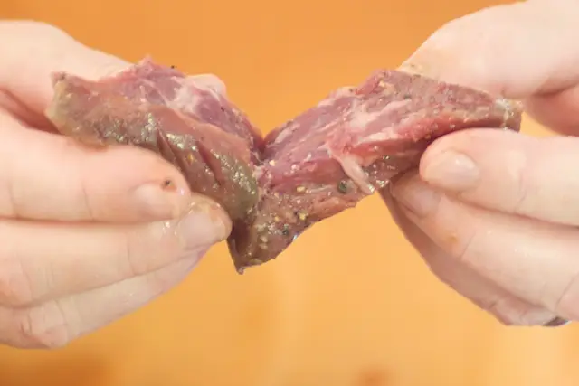 Then Cut each cube almost but not through the center, leaving about ½ inch. This helps the marinade penetrate inside each cube 
