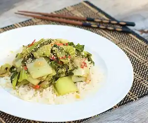 Sichuan Stir-Fried Bok Choy with Red Chilis 