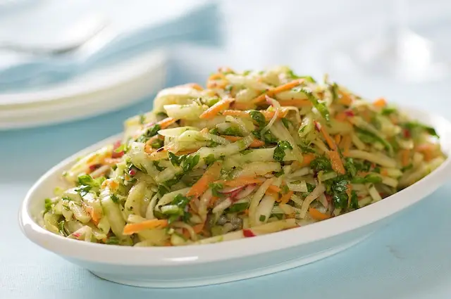 Kohlrabi, Carrot & Radish Slaw with Toasted Cumin Vinaigrette