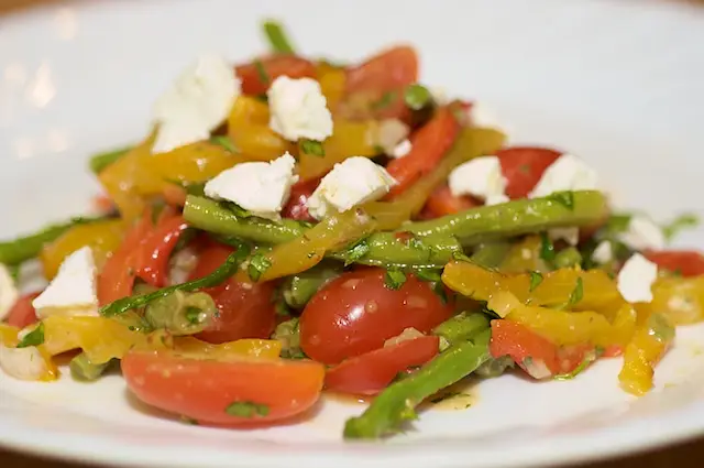 Green Bean, Roasted Pepper, & Cherry Tomato Salad with Goat Cheese