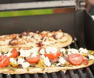 Grilled Summer Vegetable Pizza with Basil Pesto & Feta