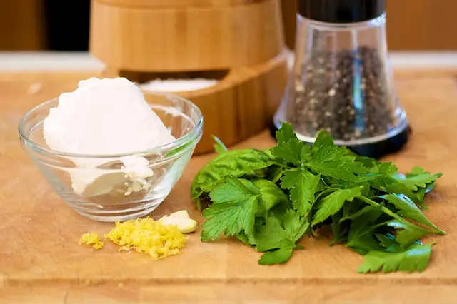 Assemble the ingredients for the herbed goat cheese