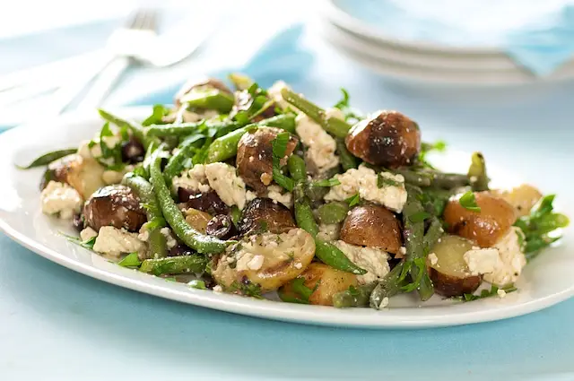 Grilled New Potato & Green Bean Salad with Feta & Olives