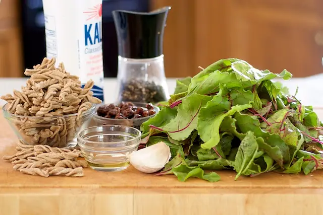 Pasta with Beet Greens & Raisins