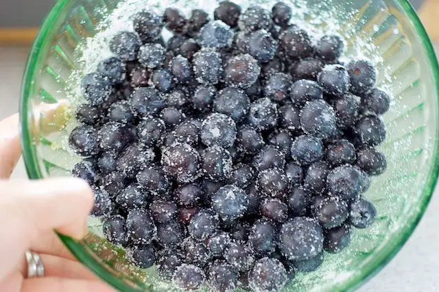 Gently mix the blueberries with 2 tablespoons of white sugar.