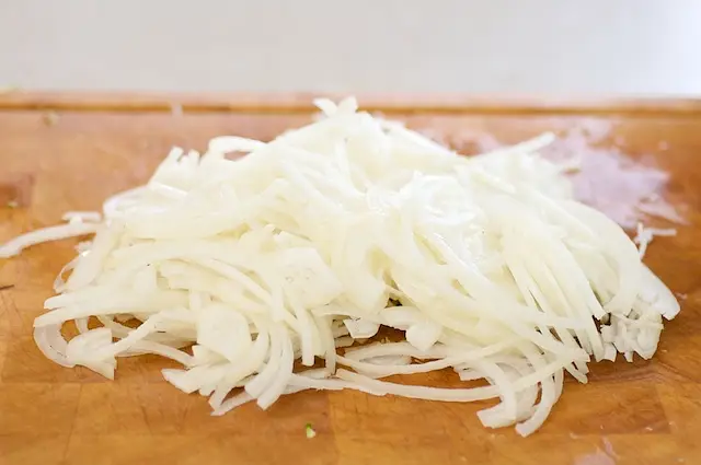 Thinly slice the onions too.