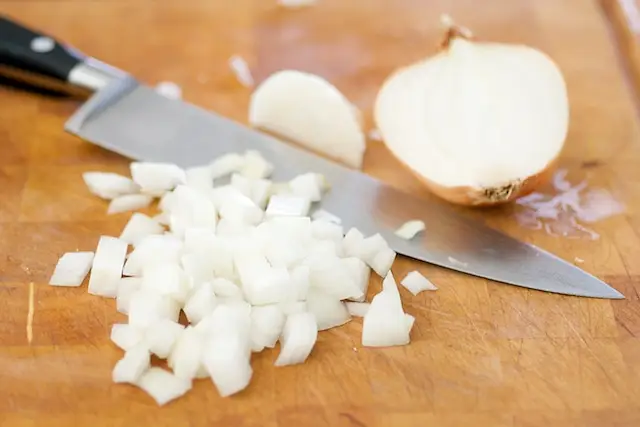 Meanwhile chop the onions.
