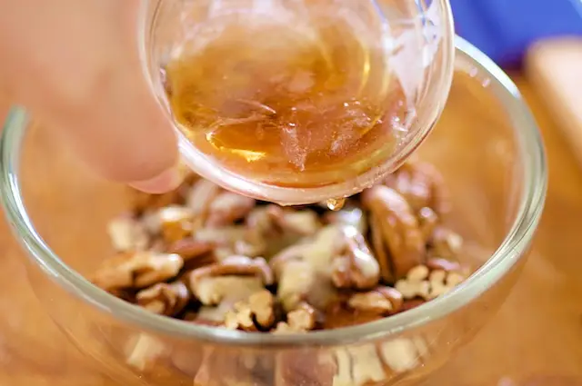 Next pour the maple syrup.